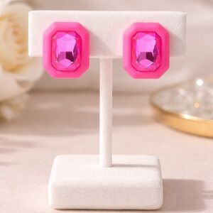 Hot Pink Gem Statement Stud Earrings
